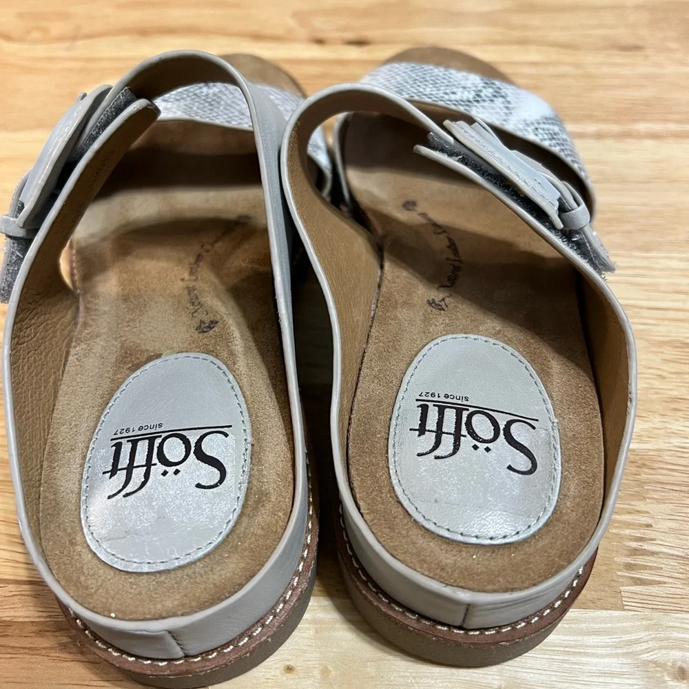 Sofft Two-Band Sandals in Light Gray and White Snake - Picture 2 of 10